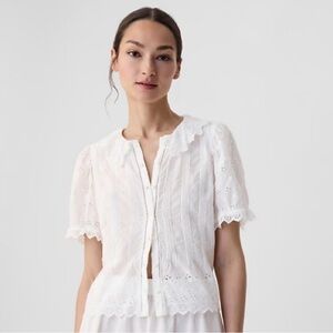 Gap × DOEN Cropped Eyelet Shirt Blouse, Size XS